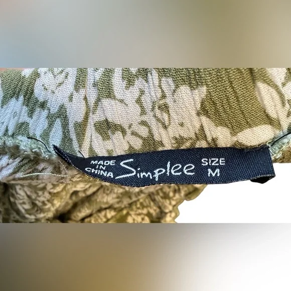 Simplee Olive Green and White Floral Strapless Tiered Maxi Dress with Slit SZ M - Picture 6 of 6